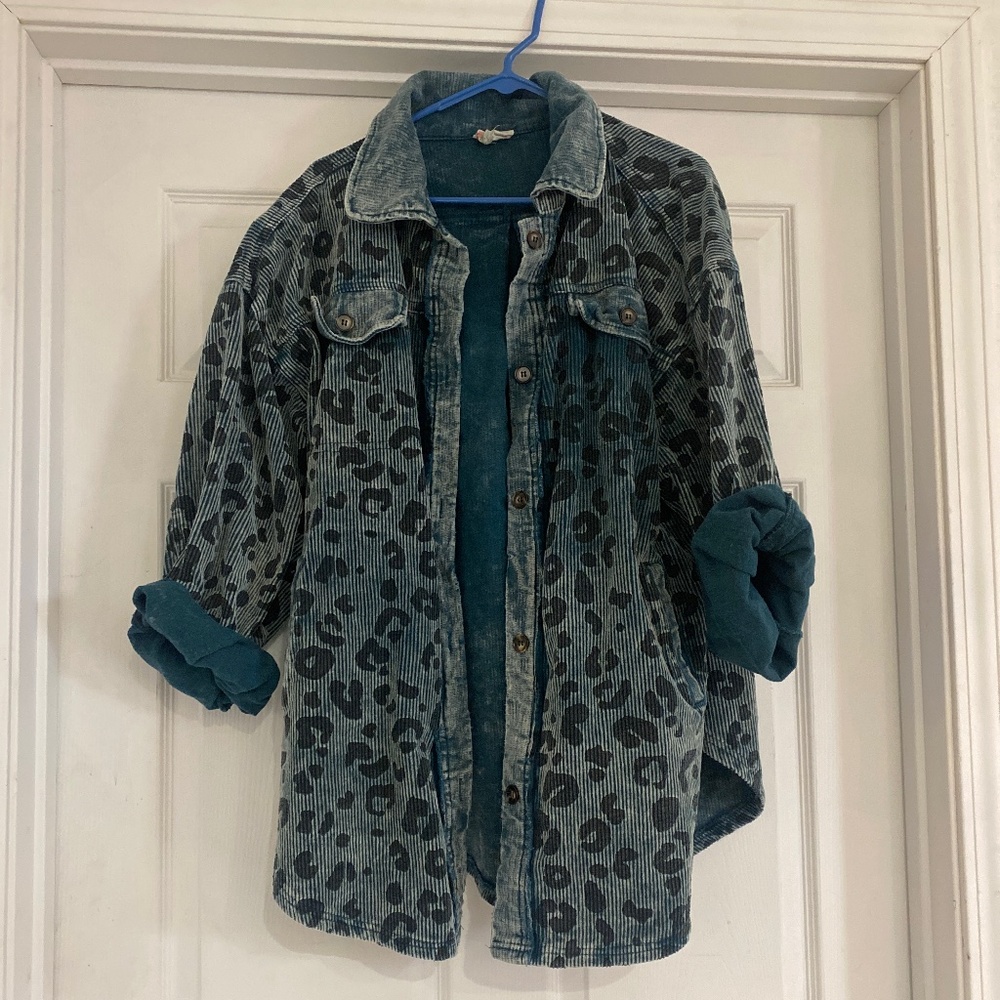 Oversized Corduroy Shacket w/ Leopard Detail